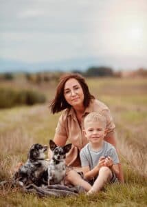 Agnieszka Aga Wirth-Polednia with her son Yann and their dogs